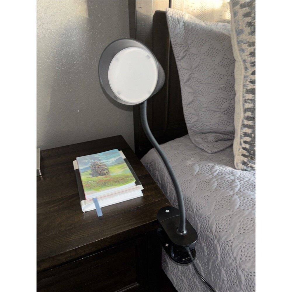 Black Adjustable Clip-On Gooseneck Lamp Bedside Desk Reading Light
